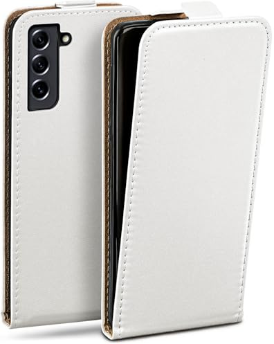 moex Flip Case für Samsung Galaxy S21 FE 5G Hülle klappbar mit 360 Grad Schutz, Handyhülle mit Displayschutz, PU Leder Handytasche Lederhülle, Flip Case Cover Klapphülle, Weiß