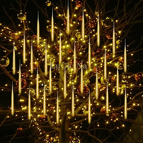 Pioggia di Luci LED 80cm 10 Tubo 720 LEDs Luci a Cascata Luci Meteore Doccia Pioggia Luci di Natale all'aperto per Albero di Natale Giardino - Bianco Caldo