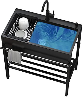 AMEERR Fregadero Portatil Camping, Mueble Fregadero, Pila Lavadero, Lavadero Pila Exterior Comercial Industrial, Pila de Lavar, con Grifo de Agua fría y Caliente, para Cocina, Garaje, Restaurante