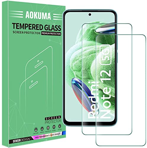 AOKUMA Protector de Pantalla para Xiaomi Redmi Note 12 4G/5G, [2 Unidades] Cristal Templado para Xiaomi Redmi Note 12 Fácil Instalación, Vidrio templado 9H,Sin Burbujas, Alta Definicion,Anti-Arañazos
