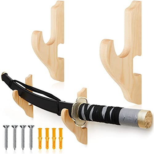 2 Stück Schwert-Wandhalterung, Holz, Katana-Ständer, Schwerthalter, 1 Etagenhaken, verstellbarer Display-Aufhänger für Samurai-Schwert-Waffenregal für Kampfsport, Rapier, Cosplay-Klinge, Holzfarbe