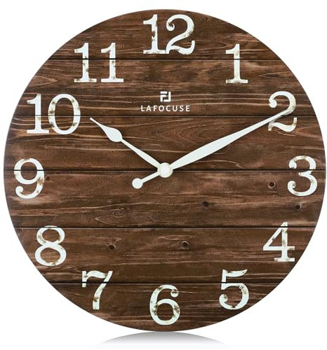 Lafocuse Reloj de Pared Madera Silencioso Vintage, Rustico Retro Reloj Marrón, Clasico Decoracion sin Tictac para Salon Cocina Dormitorio Oficina 30cm