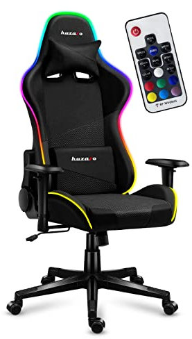 huzaro Force 6.2 RGB Mesh | LED Beleuchtung Gaming Stuhl Bürostuhl Schreibtischstuhl Stoff Carbon | bis 130 kg belastbar | Höhenverstellbar Kopfstütze Lendenstütze Ergonomischer | Schwarz Mesh