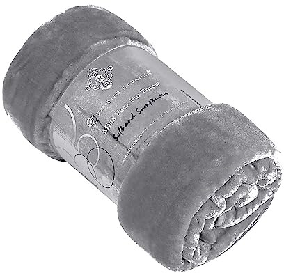 Lions Fleece Throw Blanket - 100% Polyester, Ultra Soft Faux Fur Extra Large Warm Cosy Plain Solid Large Blankets for Sofa Bed Settee Couch (Silver, 200x240cm)