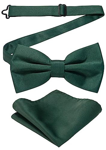 JEMYGINS Homme Ensemble de nœud papillon bicolore mat et mouchoir de poche carré,vert foncé