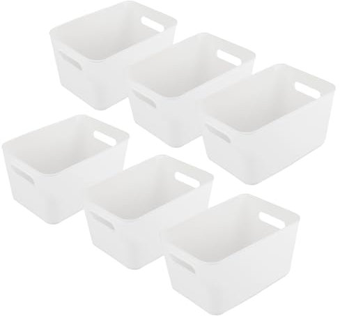 ASelected 6 Plastic Storage Boxes, White Storage Baskets, 25X17X15Cm Storage Boxes For Kitchen, Cabinets, Office, Bathroom, Toys, Durable Home Tidy Open Storage Boxes