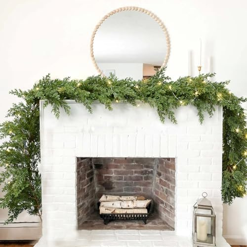 Gomat Pino de Navidad, guirnalda de abeto realista de 6 pies con hojas de cedro artificiales para chimenea, centro de mesa y decoración del hogar