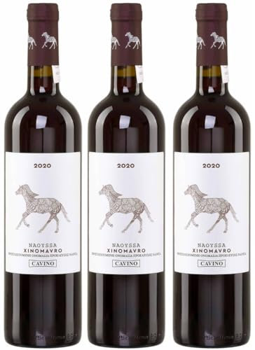 Naoussa Cavino rot 3x 0,75l Flasche | Trockener Rotwein aus Griechenland | 12% Vol. | +20ml Jassas Olivenöl