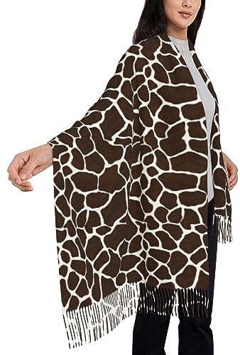 Damen-Quastenschal mit Giraffen-Animal-Print, großer weicher Kaschmir-Schal, Tücher, leichte Stola, 197 x 72 cm