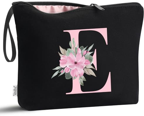 Vavabox A-Z Personalisierte Kosmetiktasche-Geburtstagsgeschenke Für Frauen, Mütter, Beste Freundinnen Und Brautjungfern (E, Schwarz)