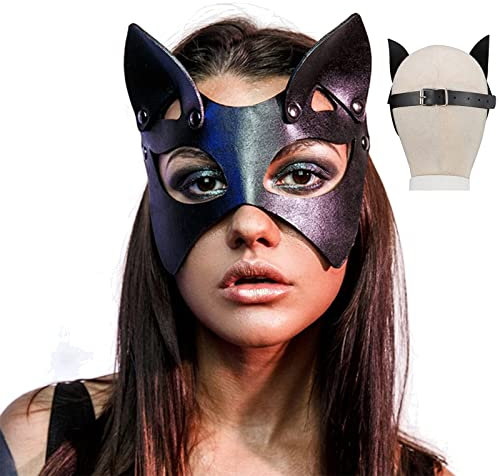 COAECJ SM Augenmaske Sexy Catwoman Katze Maske Damen Erotik Augenbinde Leder Augenbinden Sex Bett Bondage Fesseln Cosplay Einstellbar Fetisch Sexspielzeug für Frauen und Paare