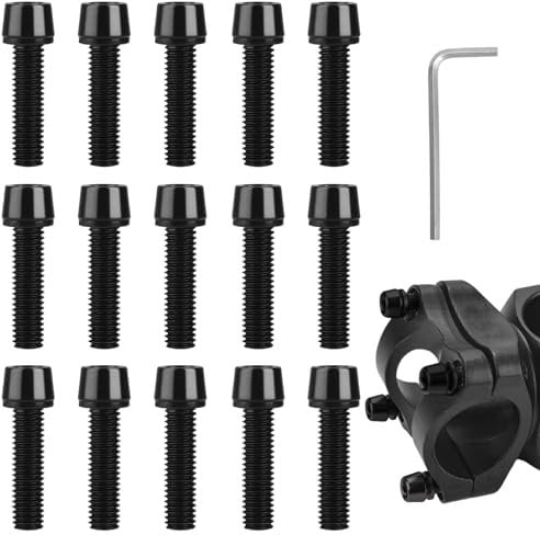15 Piece Stem Bolts Kit, M5 x 20 mm Bike Bolts, Bicycle Stem Screw with Hexagonal Spanner, Bicycle Screw Set for Mountain Bike and Road Bike Stem (Black)