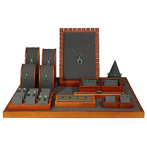 Schmuckhalter 14-teiliges Holz-Schmuck-Display-Halter-Set, Armband-Display-Ständer, Halsketten-Tisch-Display-Tafeln, Ring-Ohrringe-Tablett-Staffeleien for Schmuck-Sammlungs-Verkaufsshows Jewelry Ständ