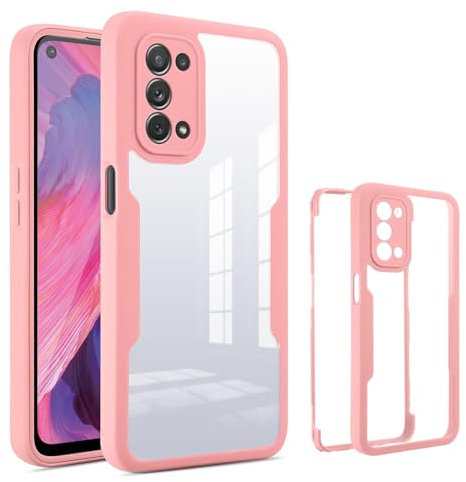 ILING Transparente Funda para OPPO A74 5G / OPPO A54 5G, Moda Ultradelgado Antigolpes Carcasa con Protector de Pantalla Incorporado, Dura PC + Silicona TPU Bumper Cubierta (Rosa)