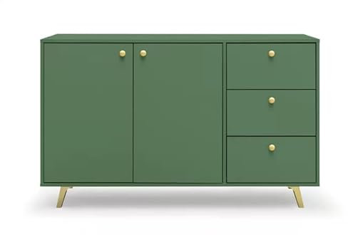 Albello Kommode Selly Schlafzimmer Kommode mit Schubladen Modernes Sideboard Kommode Holzwerkstoff Kommode Grün 140cm x 86cm x 41 cm