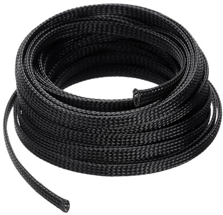 sourcing map 25 Ft - 1/4 Inch Expandable Braided Cable Sleeve, PET Cable Management Wire Sleeving Cord Protector, Wire Wrap Loom Tube for TV Computer Audio, Office Home Devices, Black