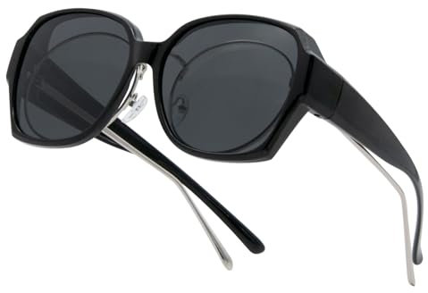 Long Keeper Überzieh Sonnenbrille Damen Herren Polarisierte Quadratische Sonnenbrille Überbrille für Brillenträger Trendige Über Brille Sonnenbrillen (Schwarz Rahmen - Dunkel Grau Linse)