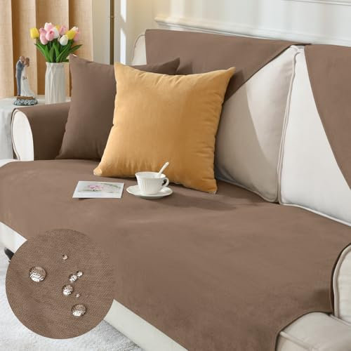 Alishomtll Sofabezug 1/2/3/4 Sitzer, Universelle Wasserdicht Sofa Überzug Ecksofa, L Form Couch Überzug, Hund Katze Anti-rutsch Sofaüberwurfe Sofaschoner für Wohnzimmer (Dunkelbraun, 110x180cm)