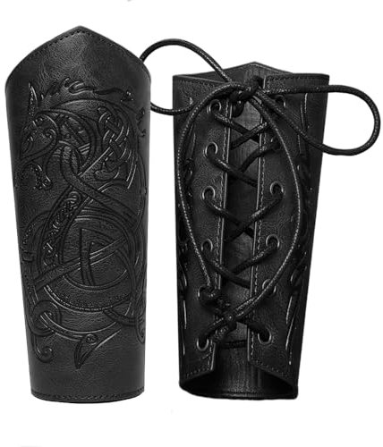 M-YOUNG Handgefertigte Lederarmbänder, Wikinger-Brustpanzer für Herren, geprägte Armmanschette, Lederhandschuh, Kostüm-Zubehör, Armschienen aus Drachenleder, Schwarz, Einheitsgröße