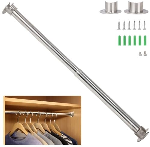 Wardlock 56-100cm Extendable Stainless Steel Wardrobe Rail, Adjustable Clothes Rail Pole With U Shaped End Sockets.