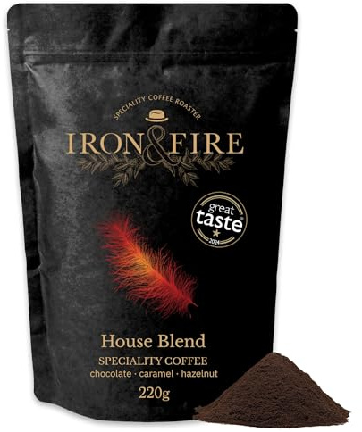House Blend Speciality Coffee Espresso Grind 220g - Rich South American Single-Origin, Nutty and Chocolate Notes, Medium Roast, Perfect for Espresso & Versatile Brewing - IRON & FIRE