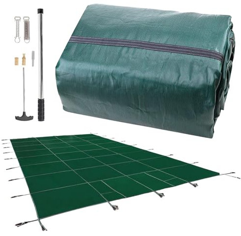 ZEEKYFOR Winter-Poolabdeckung für Einbaupools, Robuste Pool-Sicherheitsabdeckung, Rechteckige Poolabdeckung mit Kompletten Kits,4mx8m/13ft×26ft