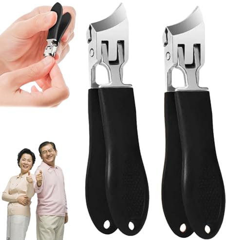 Schräger spritzwassergeschützter Nagelknipser mit weiter Backenöffnung,2025 neuer ergonomischer großer Nagelknipser mit breiter Backe, Zehennagelknipser aus Edelstahl (black*2)
