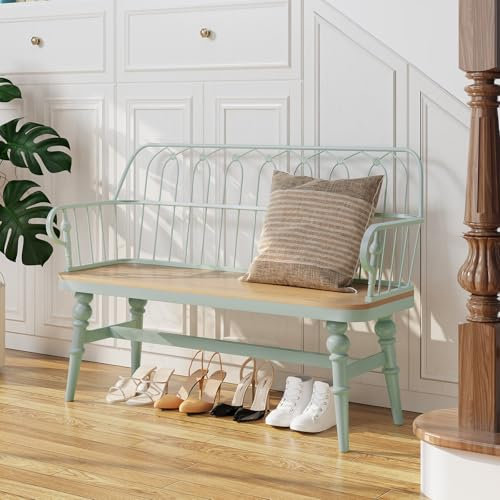 MROJISC Sitzbank Eingangsbank Landhaus Schuhbank für Flur/Esszimmer/Eingangsbereich/Schlafzimmer,Grün