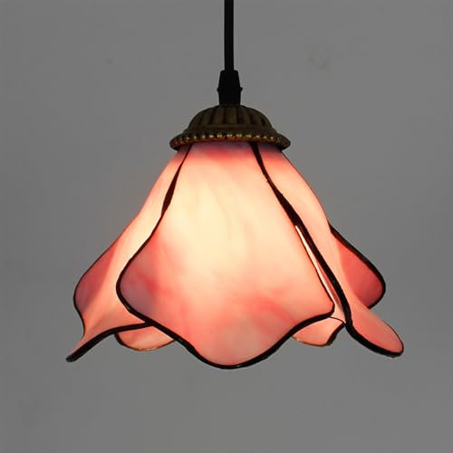 Mengjay E27 Tiffany Pendelleuchte Bunt Glas,Blütenform Vintage Glas Hängelampe Höheverstellbar Esstisch Esszimmer Küchenlampen Lampen Wohnzimmerlampe pendellampe (Rosa)