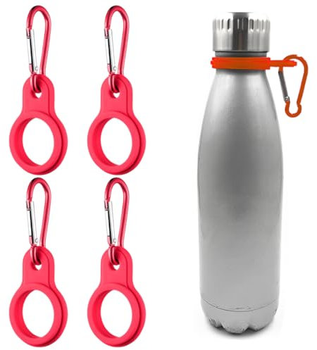 WeddHuis 4 Stück Karabiner Flaschenhalter Set, Wasserflasche Schnalle, Schlüsselanhänger Flaschenhalter Clip Haken für Camping, Wandern und Outdoor-Aktivitäten (Rot)