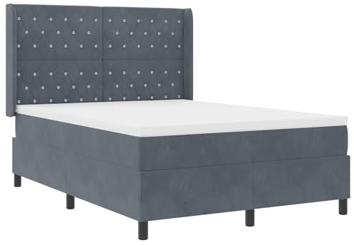 vidaXL LED Boxspringbett mit Matratze Dunkelgrau 140 x 190 cm Samt, Stylisches Schlafzimmer, moderner Samt Boxspring, Schaumstoffmatratze, minimalistisches Design, anpassbare Features.