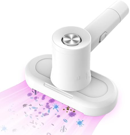 Aspirapolvere per acari con luce UV, mini aspirapolvere con filtro HEPA, aspirapolvere portatile senza fili, con contenitore per la polvere permanente, per materassi, cuscini, tappeti (Bianco)