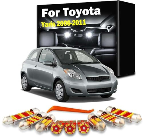 GPQAEVK 9Pcs LED Interior Map Trunk Dome Number Plate Light Kit, For Toyota Yaris 2006 2007 2008 2009 2010 2011 Car Bulbs Accessories