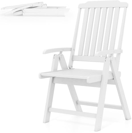KOMFOTTEU Klappstuhl aus HDPE, Gartenstuhl mit Armlehnen, gebogener Rückenlehne & Lattensitz, Balkonstuhl bis 150 kg belastbar, Terrassenstuhl für Esszimmer, Balkon, Hof (Weiß)