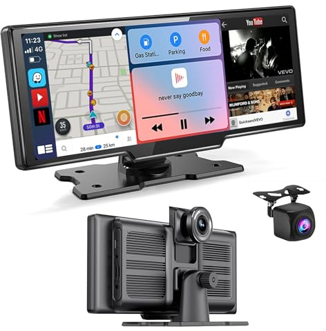VOLTANO Smart Display for Cars with CarPlay & Android Auto – Android OS (8-Core, 4/64GB, 4G SIM, GPS), YouTube/Netflix/Waze, 4K Front Cam & Rear Camera Input