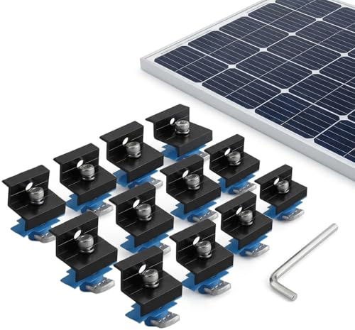 12-Pack Black Aluminum 30mm/35mm Solar Panel End Clamps for Standard Unistrut, Mounting Brackets with Hardware, for Metal, Tin, Flat & Sheet Roof Solar Installation