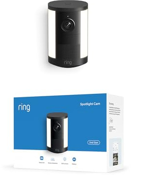 Ring Videocamera con faretti (Spotlight Cam), a batteria (ultimo modello), video Retinal 2K , zoom 6x, faretti attivati dal movimento, prova gratuita di 30 giorni del piano di abbonamento Ring