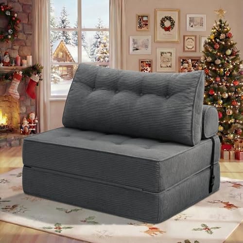 HOMMPA Faltbares Schlafsofa Umwandelbarer 3-in-1 Sofa Bett Grau 100CM | Sofa Schlafsessel mit Kissen Sitzsack-Sofa Stuhl Komfortable Schlafcouch Bodensofa-Lounge für Schlafzimmer Wohnzimmer
