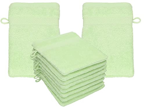 Betz 10 Stück Waschhandschuhe Palermo 100% Baumwolle Waschlappen Set Größe 16x21 cm Farbe grün
