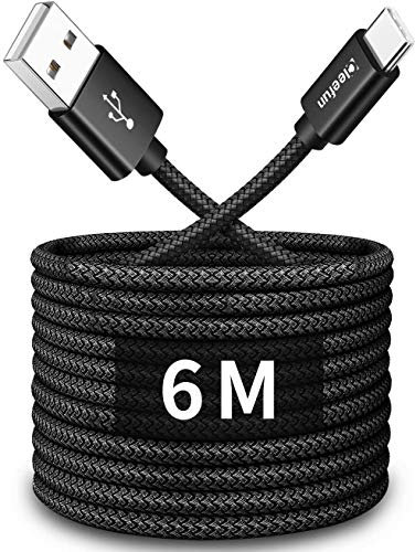 CLEEFUN Extra Robust USB C Kabel 6M, 3A USB A auf USB C Ladekabel Fast Charge kompatibel mit Samsung Galaxy S10 S9 S8 S20 Plus S20 fe, A50 A51 A52 A21s A12 A32, M21 M31, Note 10 9 8, Xperia xz usw