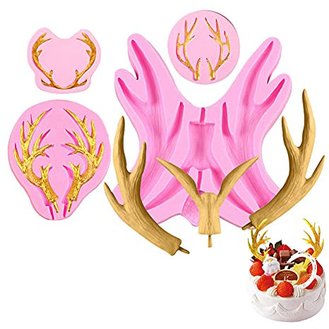 WonderfulC 3D-Geweih-Form Christmas Elk Deer Horn Silicone Mold DIY Cake Decorating Supplies Baking Tools, 4 Stück