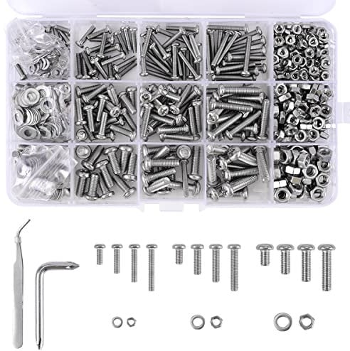 Loscrew 610Pcs M3 M4 M5 Phillips Pan Head Screws Set, 12 Kinds of Size Stainless Steel Bolts Nuts Flat Washers Machine Screws Kit with Wrench + 1Pc Tweezers
