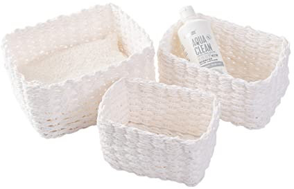 Aufbewahrungskorb, 3er Set aus Korb Geflochten Aufbewahrungskörbe, Aufbewahrungsboxen für Accessoires Schminke, Badezimmer Organizer, Wickeltisch Organizer, Kleiner Korb bathroom storage baskets(Weiß)