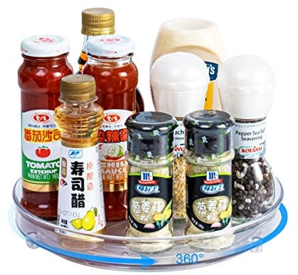 Auzass Turntable Cupboard Organiser, BPA-Free Clear Rotating Spice Racks for Kitchen Fridge Pantry Cabinet Countertop Storage, Versatile Condiment Spice Holder for Jars(23.5cm)