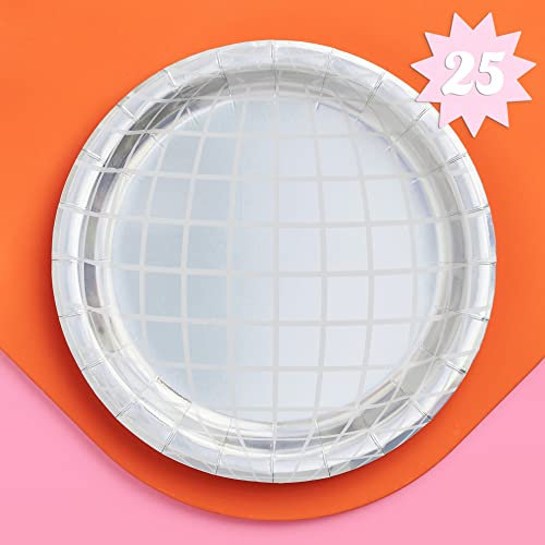 xo, Fetti Disco Ball Paper Plates - 25 pk, 9 | Bachelorette Party Decorations, Last Disco, Space Cowboy Birthday Party, 70s Groovy Party