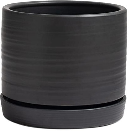 HERDUK Pots de fleurs ronds en céramique de 20,3 cm avec trou de drainage et soucoupe, intérieur/extérieur, noir mat