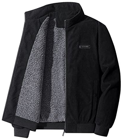 MANBOZIXi Vestes d'hiver en Molleton pour Hommes Veste en Velours Côtelé, Noir XL