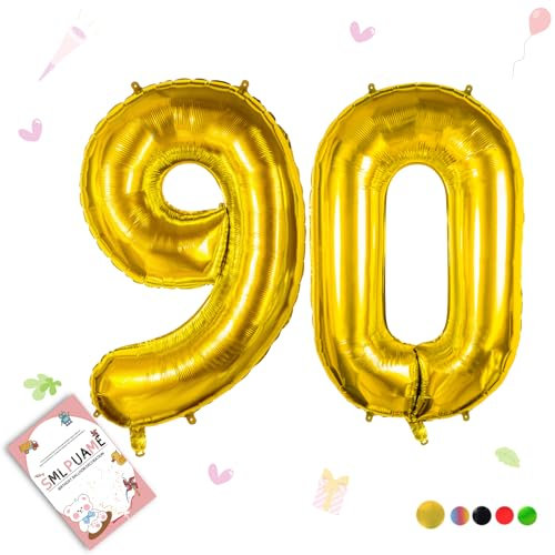 Smlpuame 102cm Folienballon Zahlen Luftballon 0-9 Geburtstag Golden Große 90 Ballons für Geburtstagsfeier Feierdekorationen, Heliumfolien Zahlenballons für Hochzeitstag