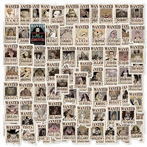 80pcs Anime Wanted Poster Stickers, Cute Vinyl Waterproof Pirate Manga Sticker for Notebook, Water Bottles, Laptop, Skateboards, Luggage, Phone Suitcase, Guitar