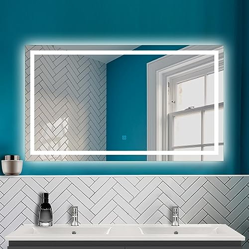 HAPAOSO LED Badspiegel mit Beleuchtung Badezimmer Spiegel mit 3 Lichtfarbe + dimmbar + Beschlagfrei + Speicherfunktion Wandspiegel mit Touchschalter Horizontal und Vertikal